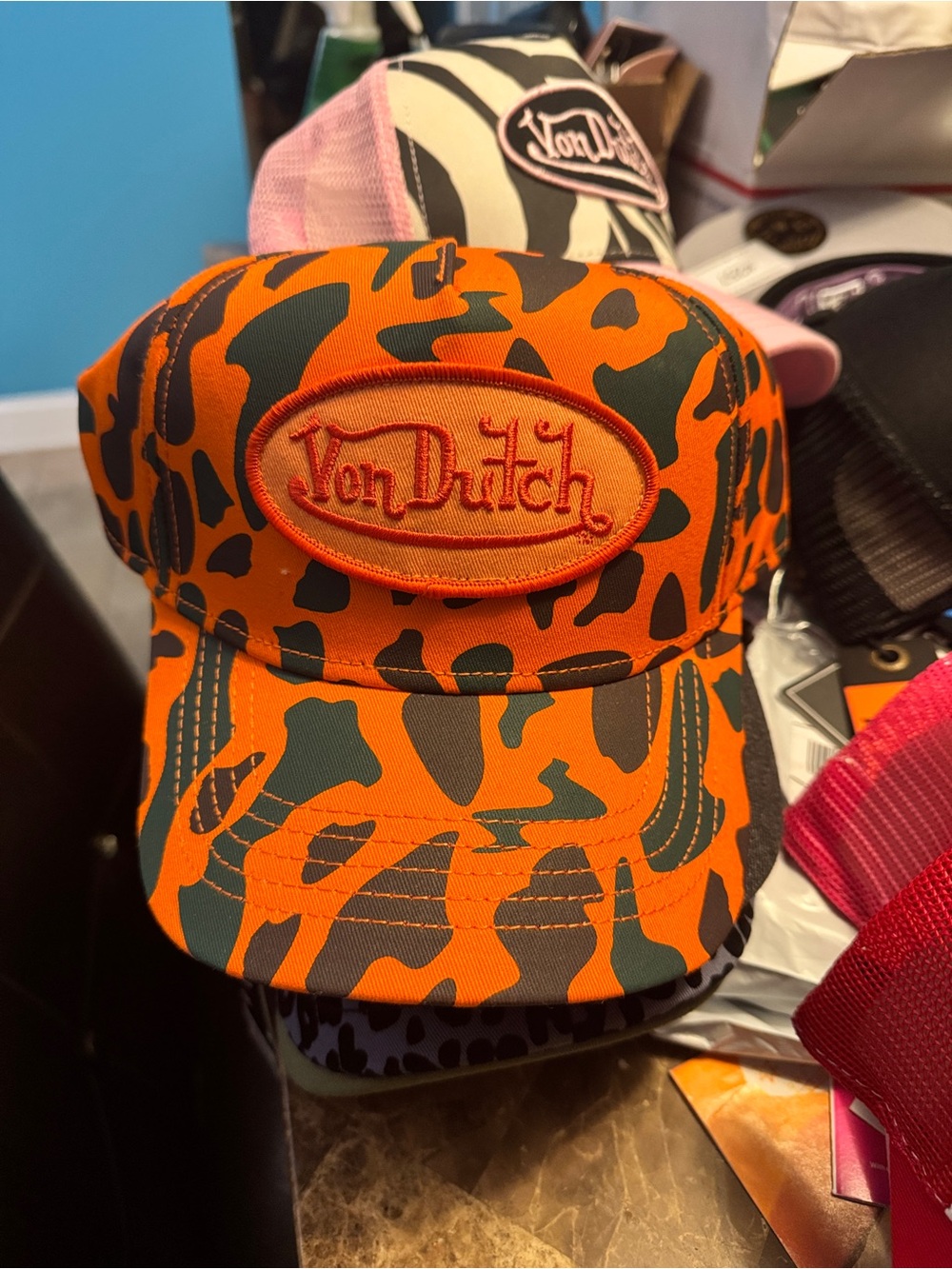 Von Dutch Orange and Dark Green Camo Kids Hat